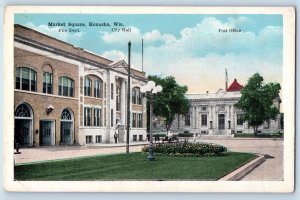 c1920's Market Square Fire Department & City Hall Kenosha Wisconsin WI Postcard