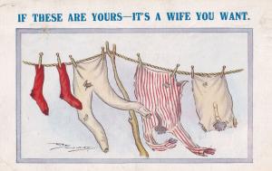 Washing Line Dirty Laundry Pyjamas Comic Humour Postcard