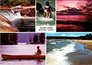 Altona, Manitoba Canada  BEACH SCENES  Swimmers~Waterfall~Canoe  4X6 Postcard