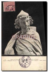 Old Postcard Cathedral of Reims face Saint Joseph Bust