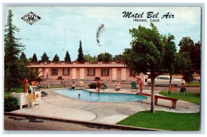 1959 Motel Bel Air Restaurant Swimming Pool Car North End Of Fresno CA Postcard