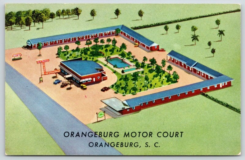 Orangeburg SC~Birdseye View~Artist Drawing~Orangeburg Motor Court Motel~1956 PC 