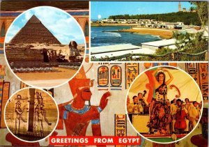 Greetings From EGYPT  Pyramid~Sphinx~Belly Dancer Nagwa Fuad~Beach  4X6 Postcard