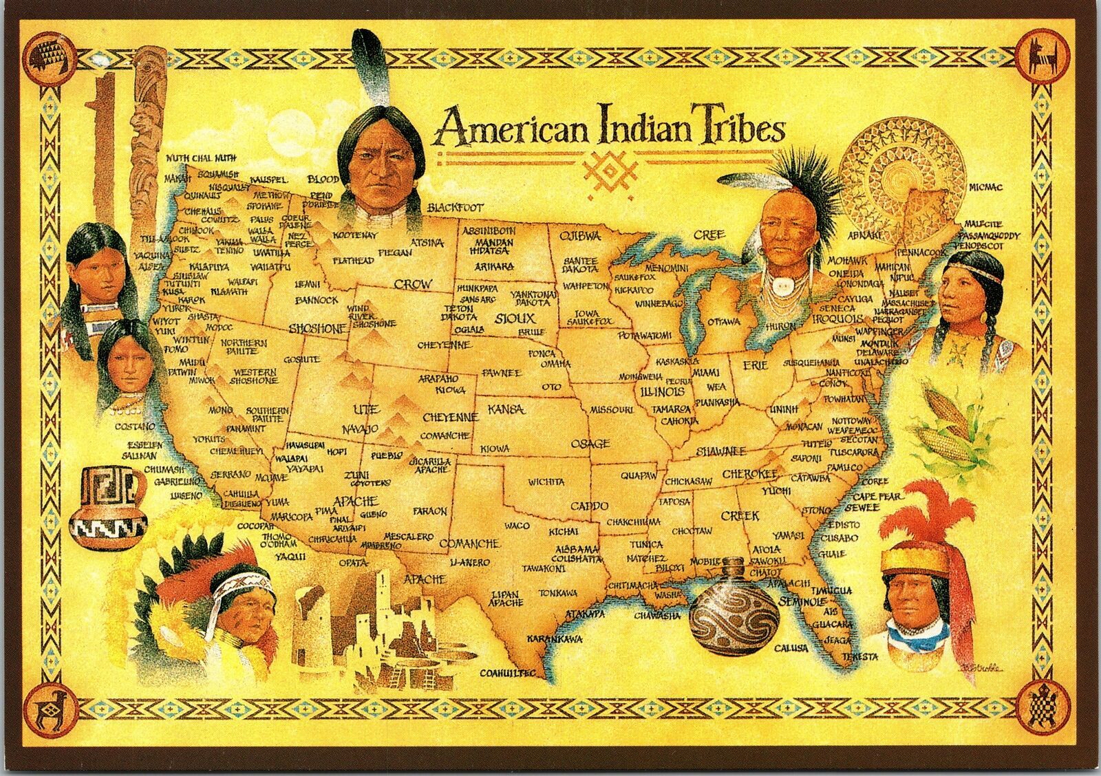 Vintage Continental Size Postcard Location MAP of American Indian ...