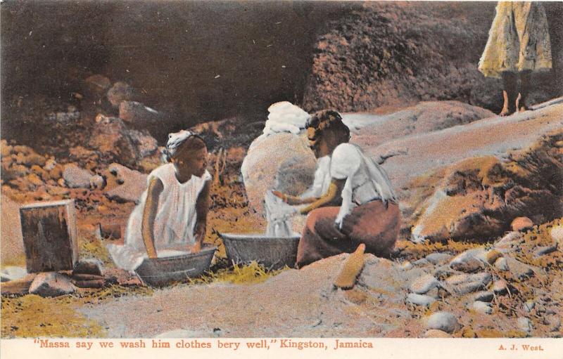 Women Washing Clothes Laundry Kingston Jamaica 1910c postcard