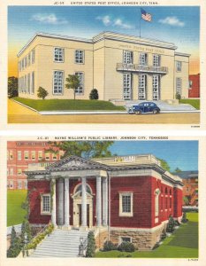 2~Postcards Johnson City, TN Tennessee  POST OFFICE & MAYNE WILLIAM'S LIBRARY