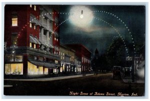 c1910 Night Scene of Adams Street Marion Indiana IN Antique Posted Postcard