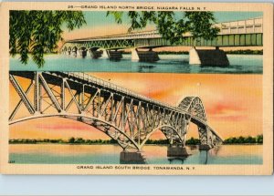 Grand Island North and South Bridge Postcard Niagara Falls New York