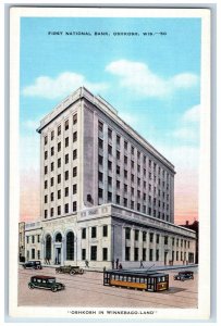 Oshkosh Wisconsin WI First National Bank Building Exterior Roadside c1940's Cars