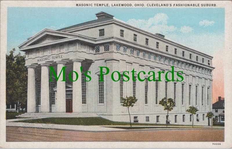 America Postcard - Masonic Temple, Lakewood, Ohio, Cleveland's Suburb RS32625