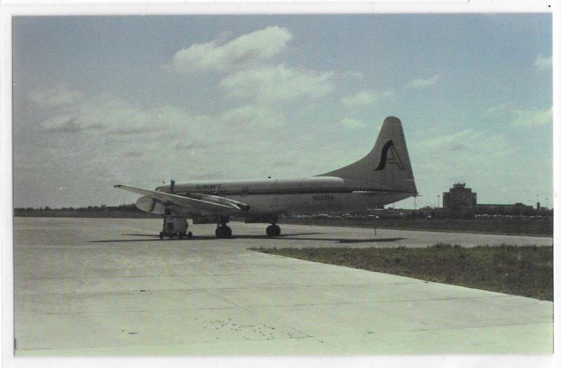 Summit Airlines Blue Yellow Livery CV-580 Aircraft Tarmac Vintage Postcard