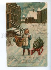 240495 X-MAS Girl TEDDY BEAR Vintage FELDPOST 1914 WWI