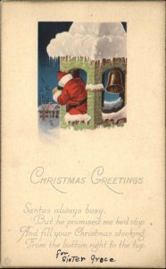 Christmas Santa Clause Chimney Bell Stecher c1910s Postcard