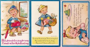Hat Window Shopping Telephone Train Vintage Mollie Grey 3x Comic Postcard