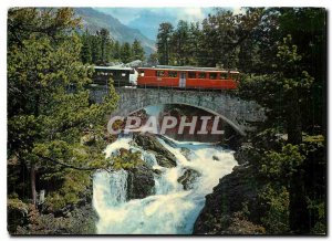 Modern Postcard Wasserfall Morteratsch Berninabahn Train