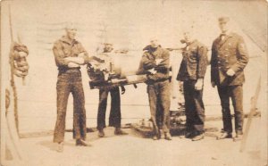 US Navy Ship Sailors with Cannon Military Real Photo Vintage Postcard AA65921