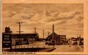 Vtg 1940s Postcard Camp Claiborne LA Main Entrance w Sign & Cars S19