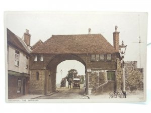 Car Paying Toll at Toll Bridge The Barbican Sandwich Kent Vintage Postcard 1940s