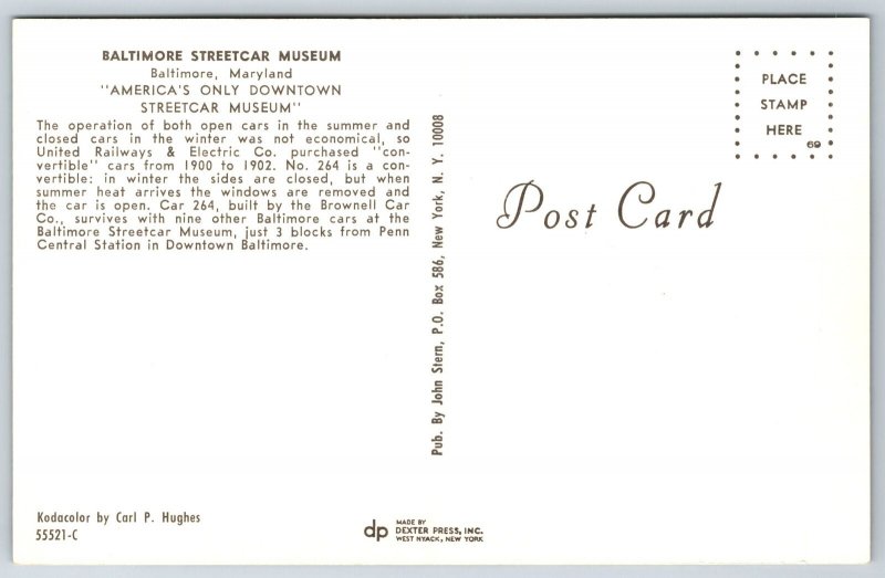Baltimore Maryland~Streetcar Museum~1960s Postcard