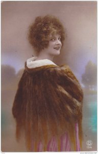 RP; Hand-tinted, Attractive young woman posing with fur shawl (2), 00-10s