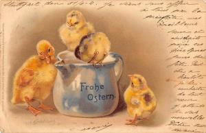 BR73973 ostern chick in cup duck easter signed knobloch  postcard germany