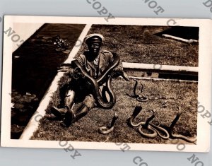 c1930 African Man Covered Snakes Cobra Viper Boa Python RPPC Real Photo Postcard