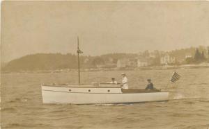 Boothbay Harbor Maine C-1920s RPPC Photo Postcard Powerboat McDougall 13063