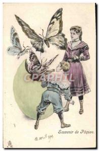 Old Postcard Fancy Butterfly Kids Easter