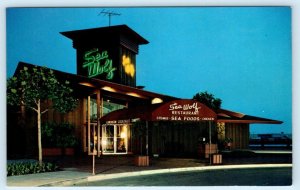OAKLAND, California CA ~ Night SEA WOLF RESTAURANT Jack London Square Postcard