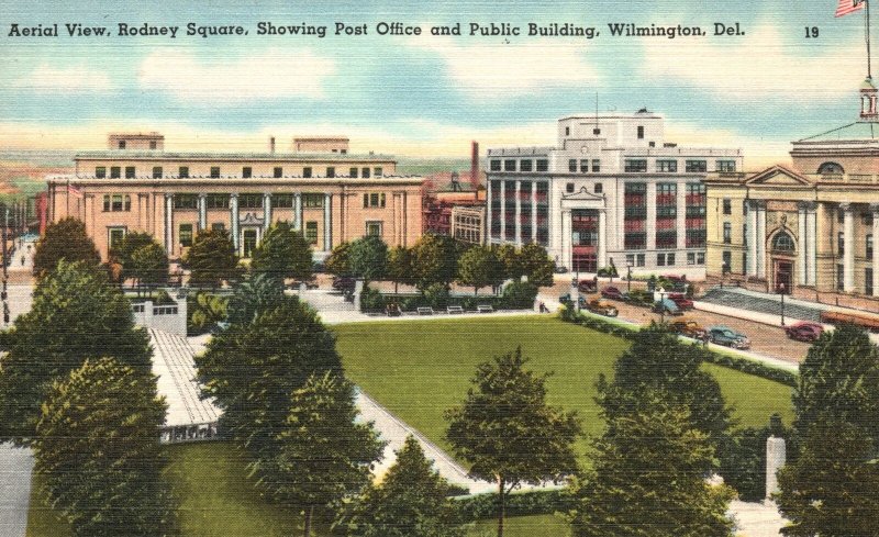 Aerial View Rodney Sq. Showing Post Office & Public Bldg. Wilmington DE Postcard