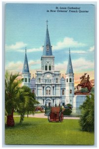 New Orleans Louisiana LA Postcard Louis Cathedral In French Quarter Scene c1940