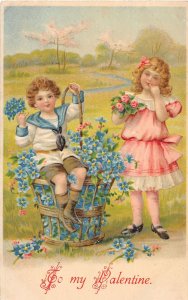 J70/ Valentine's Day Love Holiday Postcard c1910 Pretty Girls Flowers 130