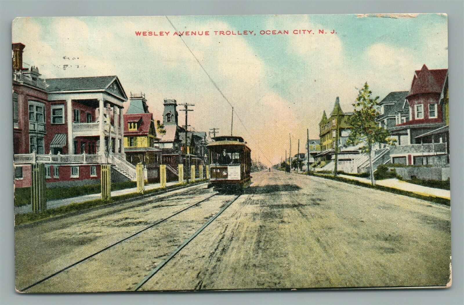 Ocean City NJ Wesley Avenue Trolley Antique Postcard United States