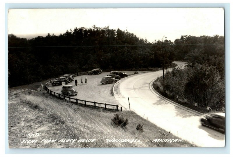 1947 Block House Whitehall Michigan MI Classic Cars RPPC Photo Antique Postcard 