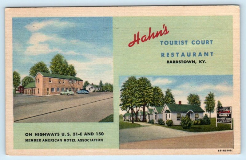 BARDSTOWN, Kentucky KY~Roadside HAHN'S TOURIST COURT 1953 Nelson County Postcard