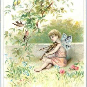 c1880s Adorable Cute Fairy Cherub Girl Playing Violin Large Stock Trade Card C20 