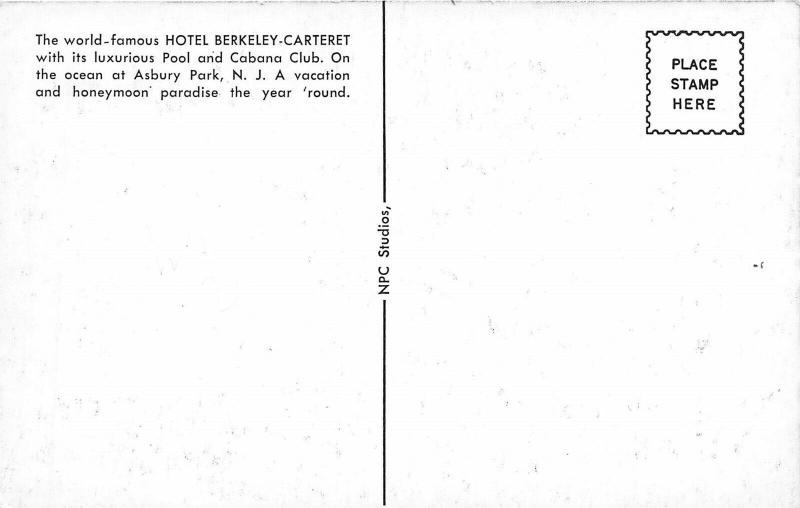 Asbury Park New Jersey 1950s Postcard Hotel Berkeley Carteret