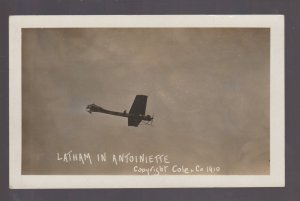 Asbury Park NEW JERSEY RPPC 1910 AIRPLANE FLYING Latham Pilot MONOPLANE Plane