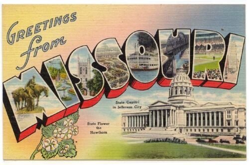 (2) Diff. MISSOURI Large Letter Linen Post Cards, View of The State Capitol 