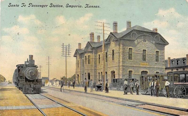 Emporia Kansas Santa Fe Passenger Station Antique Postcard J54764