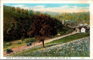 National Highway Thru Valley Grove East of Wheeling WV Vintage Postcard O68