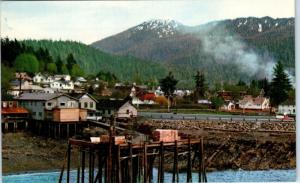 WRANGELL, AK Alaska   VIEW of the TOWN, & FERRY Dock    c1950s   Postcard