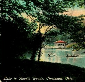 Cincinnati OH Scenic Lake In Burnet Wood Canoeing Ohio 1910 Vtg Postcard