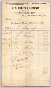 1917  Charlemont  Massachusetts  W. N. Potter & Company  Receipt   Document