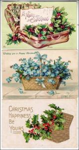 Xmas - 3 - Christmas Cards - Baskets of Flowers & Holly