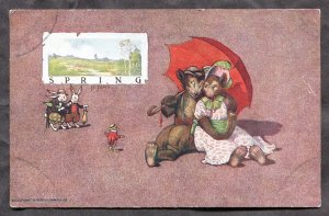 h2713 - DRESSED ANIMALS c1905 Bears with Umbrella, Rabbits. Signed ST JOHN