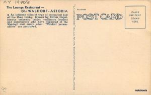 1940s Lounge Restaurant Waldorf Astoria New York Teich postcard 10922