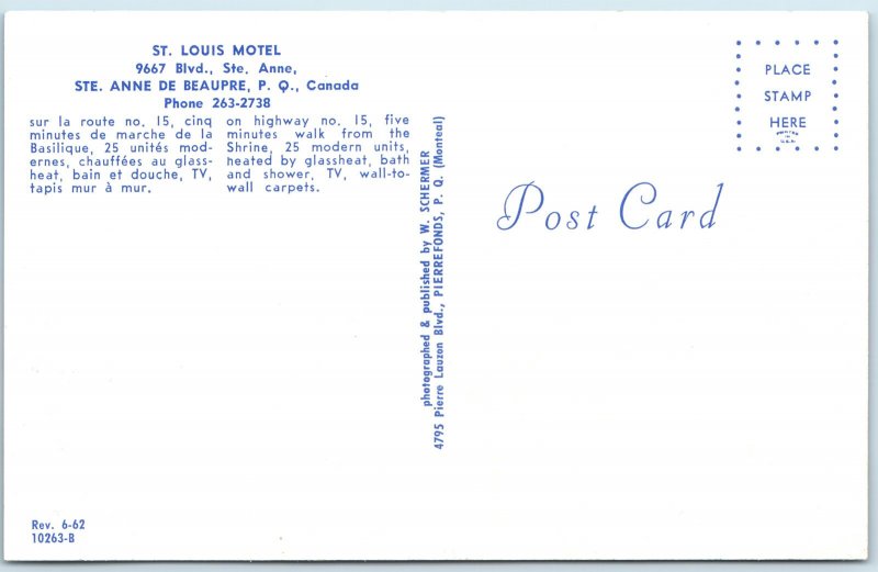 1962 Quebec, Canada St. Louis Motel Roadside Mid Mod Sign Neon Schermer PC A256