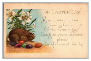 Postcard On Easter Day Vintage Standard View Card Bunny Rabbit Lillies Eggs