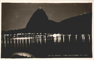 Brazil Rio De Janeiro Pao De Acucar At Night Vintage RPPC 04.02